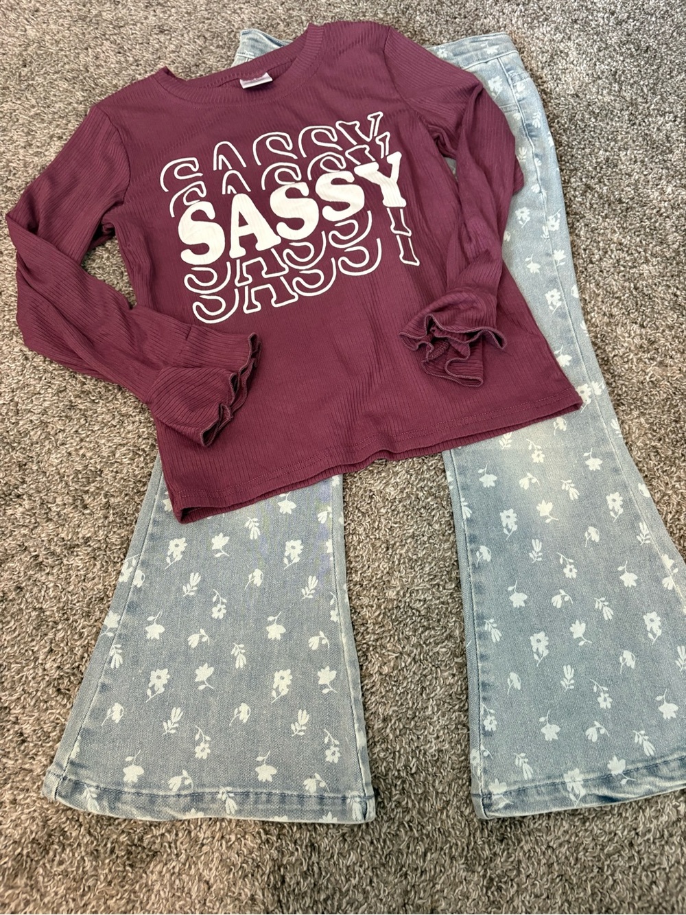Girls Long-Sleeve 'SASSY' Top in Plum - Kids Matching Set